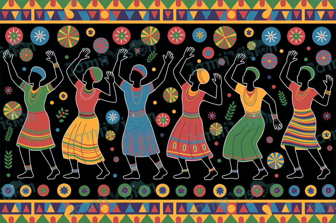 Danse africaine festive en tenues colorées